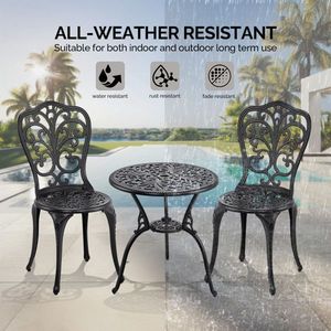 Ensemble bistrot 3 pièces en aluminium moulé toutes saisons, mobilier de patio extérieur pour jardin, table et chaises bistrot - Product Image 6