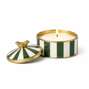 Nouvelle bougie décorative de luxe tendance en métal avec incrustation de nacre, trois mèches, motif rayé bleu aqua et couvercle ananas doré, parfumée et haut de gamme - Product Image 4