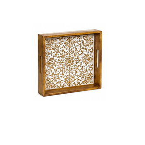 Plateau de rangement en bois bohème rectangulaire, finition vieillie, gravure mandala, utilisation sur table, un seul niveau, organisation des objets divers - Product Image 6