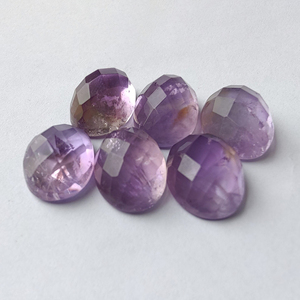 พลอยแอมเมทิสต์ธรรมชาติทรงรีเจียรแบบโรสคัท  ขนาดปรับเทียบแล้ว ด้านหลังแบน สีม่วง สำหรับทำเครื่องประดับ - Product Image 4