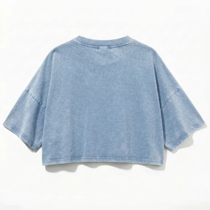 เสื้อยืดคอลเลคชั่นใหม่ปี 2026 ทรงโอเวอร์ไซส์ แขนสั้น ผ้าเดนิม ล้างสี ผ้าฝ้ายลำลอง พิมพ์ลายด้านหน้า คอกลม - Product Image 4