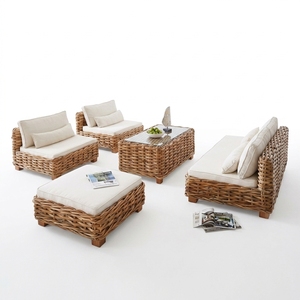 New Modern Minimalist Chunky Woven Rattan Sofa Set Wood Eco-Friendly Outdoor Patio Living Room Furniture Cushioned Lounge Suites - Product Image 1