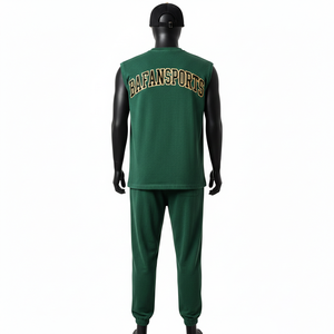 Ensemble t-shirt sans manches et pantalon de jogging en coton et polyester de qualité supérieure, logo brodé, tissu doux et épais, 2 pièces, pour homme - Product Image 6