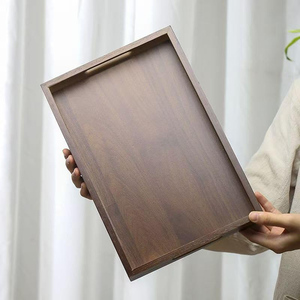 Plateau de service rectangulaire en bois rustique style ferme, avec poignée en corde perlée, finition vieillie, artisanat en bois brun, motif floral, pour hôtel et maison - Product Image 2