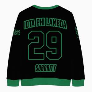 Cardigan tricoté personnalisé pour femmes Iota Phi Lambda, noir et vert émeraude, avec lettres, blason, numéro et année, boutonné sur le devant - Product Image 6