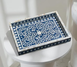 PREMUIME QUALITY MOP SERVING <b>TRAY</b> <b>DECORATIVE</b> MOP Inlay <b>Tray</b> with Floral Design Square Shape Serving <b>Tray</b> - Product Image 1