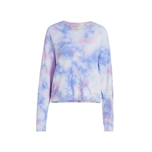 เสื้อไหมพรมลายวาฟเฟิล ย้อมสีฟ้าชมพู สีคอตตอนแคนดี้คลาวด์วอช สำหรับผู้หญิง เสื้อคอกลมแบบสวมใส่สบายๆ ผ้าฝ้าย OEM รับผลิตตามแบบ - Product Image 1