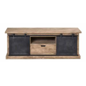 Rectangular Recycled Wood Iron Coffee <b>Table</b> Black Metal Sliding Door Handmade Midcentury Modern Design Eco-Friendly Lightweight - Product Image 2