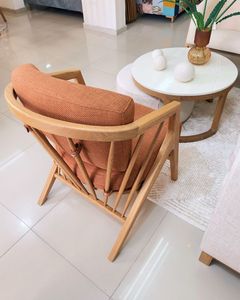 Luxury Teak Wood Sofa <b>Set</b> with Rocking Chair and <b>Marble</b> <b>Coffee</b> <b>Table</b> for Hotel Villa Living Room Furniture - Product Image 4