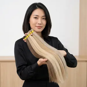 ผมตรงยาวสีบลอนด์ประกายเทาแบบ Remy แท้จากอินเดีย  แบบเส้นต่อเส้น  ฐานไหม HD โปร่งใส  แบบ Double Drawn  ปรับความยาวได้ 100% - Product Image 4