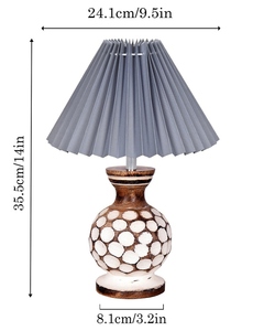Hand-carved ball wood <b>table</b> lamp peach pleated shade unique decorative <b>bedside</b> light for nursery living room wholesale OEM - Product Image 5