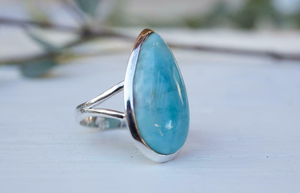 Bague en larimar en forme de poire, argent sterling 925, faite à la main, pierre bleue, bijoux bohèmes pour femmes - Product Image 3