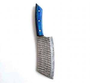 Cuchillo de Cocina de Acero Damasco Forjado a Mano con Diseño de Gota de Lluvia, Mango de Madera Pakka Azul - Product Image 2