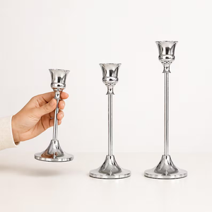 <b>Silver</b> Tone Metal Candle Holder Tall Pedestal <b>Candlestick</b> Stand for Wedding Home Decor - Product Image 4