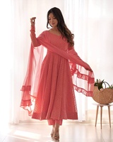 Salwar Kameez Color Durazno con Dupatta, Traje Tradicional Indio para Fiesta, Georgette Suave y Pesado de Secado Rápido para Mujer