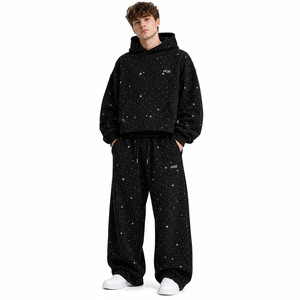 Sweatshirts à capuche et Joggers pour hommes, personnalisés, de luxe, à strass, coupe oversize, en molleton épais, style boxy, scintillants, coupe ample et baggy, vente en gros - Product Image 1