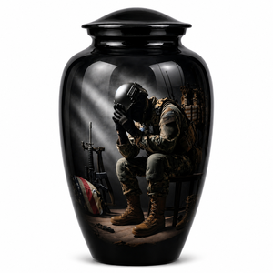 Hermosa G.I. Adhesivo con Imagen Conmemorativa de la Bandera Americana con Urna de Cremación Esmaltada para Cenizas Humanas Funerarias - Product Image 4