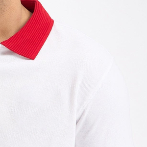 Polo en piqué de coton blanc à manches courtes pour homme, col rouge, couleur unie, respirant, coupe classique - Product Image 5