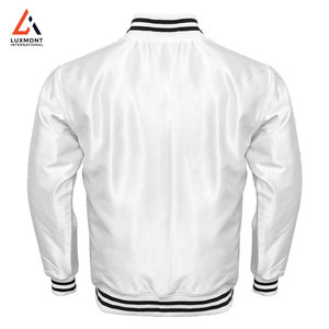 Chaqueta de satén personalizada con puños y cuello acanalados, estilo bomber, elegante chaqueta de invierno para hombre. - Product Image 2