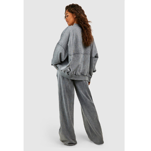 Conjunto Deportivo de Algodón Lavado Gris para Mujer, Corte Holgado, Sudadera y Pantalones Largos, Ropa Casual de Otoño con Bolsillos Laterales - Product Image 2