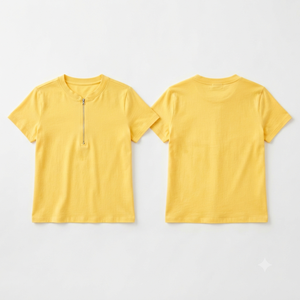 Women's Yellow Short Sleeve Crew Neck T-Shirt With Zipper Casual Knitted Top Spring Summer Regular Fit Solid Color - Product Image 2