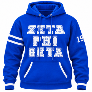 Sudadera con Capucha de Felpa Bordada Zeta Phi Beta para Mujer, Azul Rey y Blanco, Letras Universitarias, Mangas a Rayas, Estilo 1920 - Product Image 3