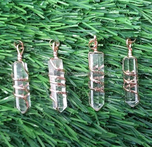 Gemstone Single Point Pencil Crystal Silver Wire <b>Wrap</b> Healing Pendants <b>Clear</b> Quartz Crystal Stainless Steel Plated Charm Pendant - Product Image 1