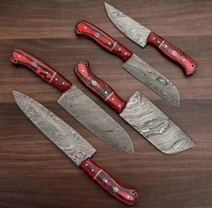 Professional 5-Piece Damascus Steel Handmade Chef Kitchen <b>Knives</b> Plastic Handles Drop Point <b>Blade</b> OEM Customizable-MS Enterprise - Product Image 3