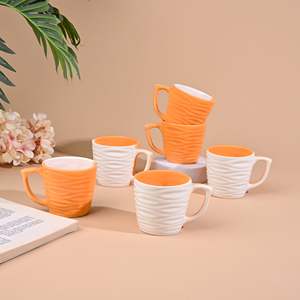 Classy Dual Shade Wavy Ceramic <b>Tea</b> <b>Cup</b> <b>Set</b> of 6 - Product Image 6
