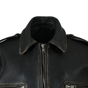 High Quality Breathable Men's Genuine Leather Short Sleeve <b>Jacket</b> with <b>Zip</b> Chest Pocket Canvas Fabric-Autumn Vintage Style - Product Image 5