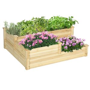 "Natural Fir 3-Tier Raised Flower Bed <b>Planter</b> <b>Box</b> 42.5"x34.75"x14.25" Open Bottom for Plants" - Product Image 1