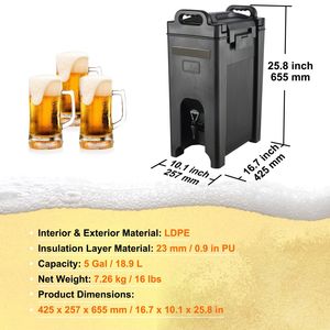 Dispenser per Bevande Isolato di Grado Alimentare da 5 Galloni (16L), Refrigeratore Termico per Bevande Calde e Fredde con Funzione Riscaldamento, LDPE 0.9 I - Product Image 3