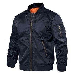 Chaqueta Bomber para Hombre, Color Sólido, Cierre de Cremallera, Cuello Alto, Casual, Resistente al Viento, Poliéster, para Otoño, Corte Regular, Estilo Ajustado - Product Image 5