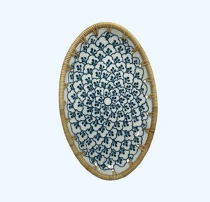 Assiette à dessert écologique en bambou, style vintage, support pour salade de fruits, plateau ovale en rotin, vaisselle florale, ensemble multi-pièces - Product Image 3