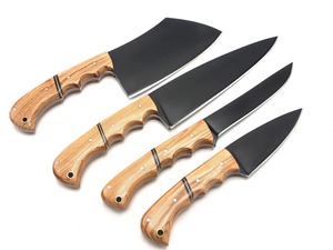 Custom Handmade Carbon Steel 4-Piece <b>Sharp</b> <b>Kitchen</b> <b>Knife</b> Set Wooden Handle Leather Roll Bag Ambidextrous Professional - Product Image 2