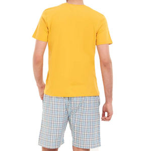 OARH INT INDUSTRY Men's Yellow Crew Neck <b>T</b>-<b>Shirt</b> Shorts Set Casual Summer Wear 100% <b>Polyester</b> Woven Fabric Breathable Printed - Product Image 5
