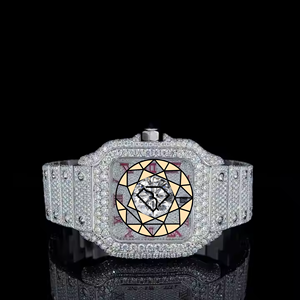 Reloj Mecánico de Movimiento Automático Cuadrado con Esfera Árabe Plateada de Alta Calidad con Incrustaciones de Diamantes Moissanite, Estilo Hip Hop - Product Image 1