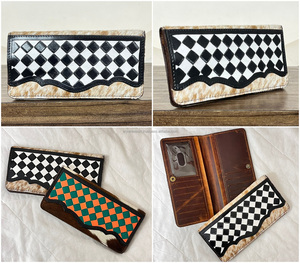 Nueva Cartera Larga de Cuero Genuino con Diseño a Cuadros, Hecha a Mano, con Múltiples Ranuras para Tarjetas, Estilo Vintage, de Piel de Vaca, Tipo Bifold - Product Image 3