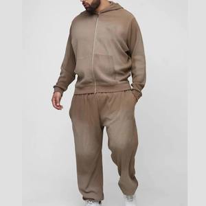 Ensemble de survêtement à capuche pour homme, couleur unie, manches longues, fermeture éclair, coupe ample, vêtements décontractés, 100% coton, style streetwear d'automne - Product Image 1