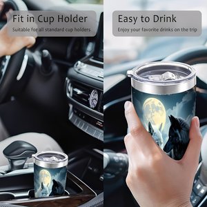 Stainless Steel Tumbler 20oz <b>Double</b> <b>Wall</b> Insulated Travel <b>Mug</b> Wolf Design Gift For Outdoor Use - Product Image 4