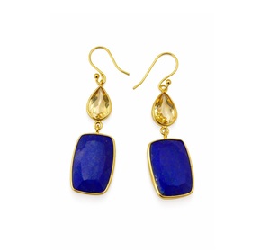 Boucles d'oreilles en argent plaqué or avec citrine et lapis-lazuli pour femmes, bijoux élégants en pierres précieuses, boucles d'oreilles design élégantes pour les fêtes - Product Image 5