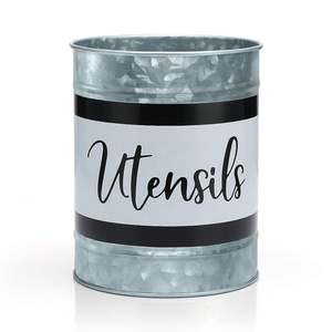 Support à ustensiles en métal galvanisé de grande qualité, organisateur de comptoir de cuisine, panier de rangement noir et blanc, en vente - Product Image 1