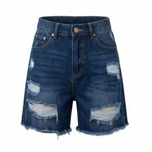 Shorts en jean décontractés pour hommes, coupe classique, taille haute, respirants, délavage clair, été/hiver, avec logo personnalisé - Product Image 1