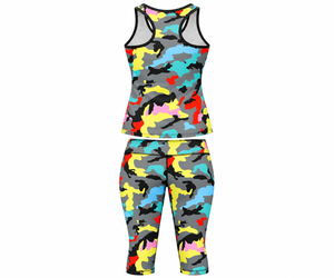 Custom <b>Women</b>’s <b>Camouflage</b> Fitness Set Sublimated Racerback Tank Top with Capri Leggings Gym Yoga Workout Activewear - Product Image 3