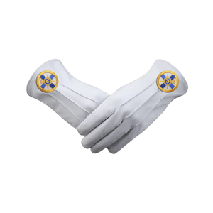 Guantes Masónicos de los Caballeros de York con Cruz de Honor, de Cuero con Parche Redondo Bordado a Máquina, Guantes de Regalia Blancos - Product Image 6