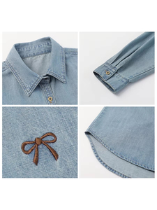 Chemise en jean délavé décontractée de haute qualité pour femme, style streetwear, épaules tombantes, personnalisable avec boutons et logo sur mesure – Prix de gros - Product Image 6