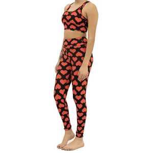 Conjunto de Yoga para Mujer con Estampado de Corazones, Top Corto y Leggings de Cintura Alta, 2 Piezas, Spandex y Poliéster, Espalda Cruzada, Cuello Redondo - Product Image 2