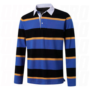 Maillots de rugby vintage personnalisables noirs et bleus à manches longues en coton épais avec logo brodé – Tenue d'équipe - Product Image 1