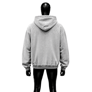 Vente en gros : Sweat à capuche oversize gris délavé en molleton épais, style décontracté et moderne, avec imprimé graphique en coton doux, style urbain - Product Image 2