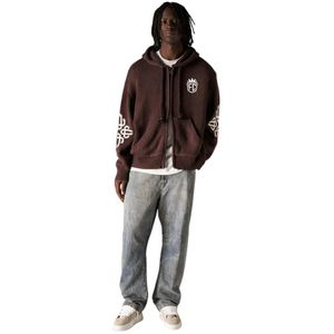 Sudadera con Capucha de Punto Grueso con Cierre y Emblema Bordado en Color Marrón Chocolate, Sudadera de Punto Elegante y Cómoda, Perfecta para el Día a Día - Product Image 6
